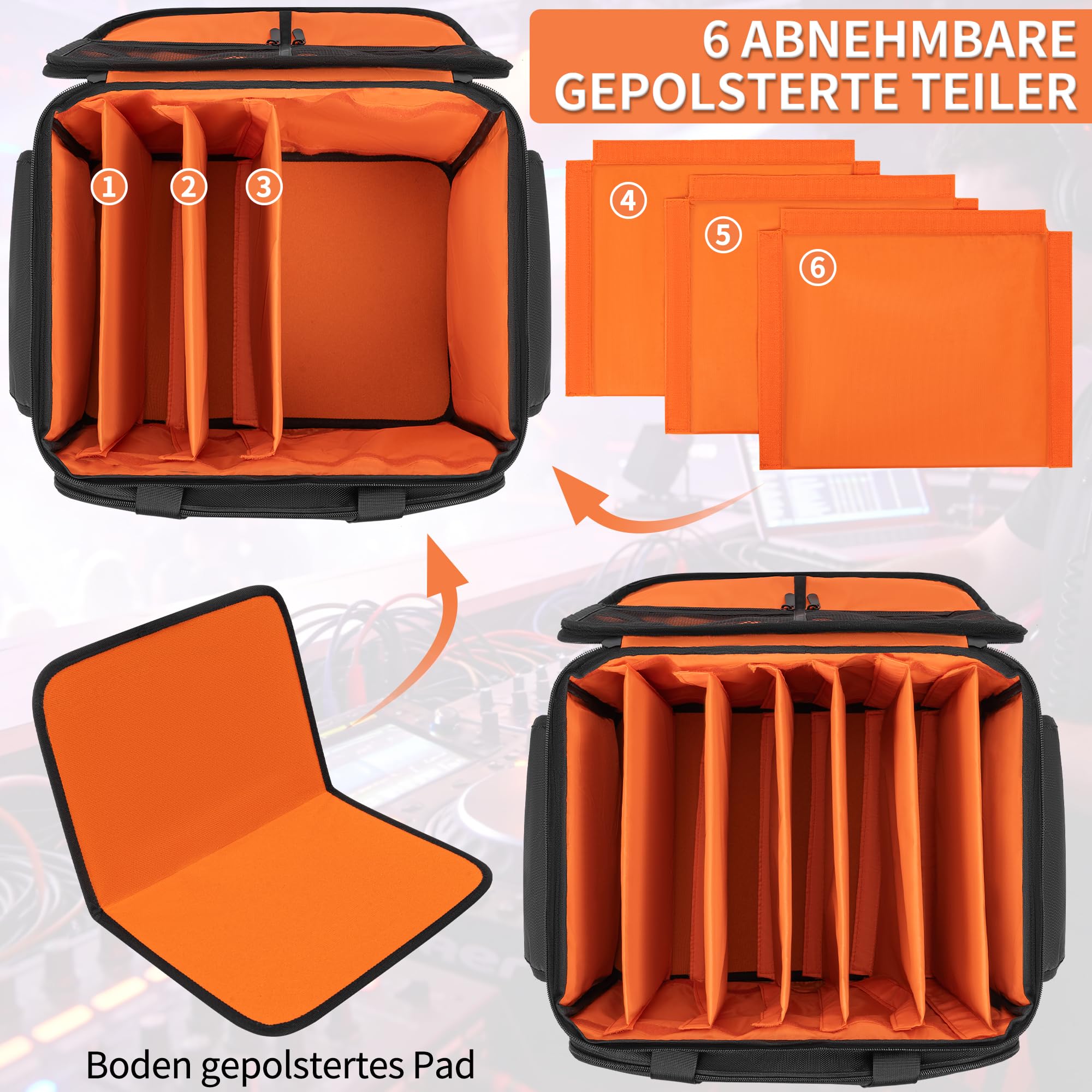 DJ Tasche Kompatibel mit Abnehmbaren Trennwänden und Boden, DJ Organizer Tasche für DJ-Equipment, Laptop und Musiker Zubehör, Orange (25 x 35 x 30 cm)