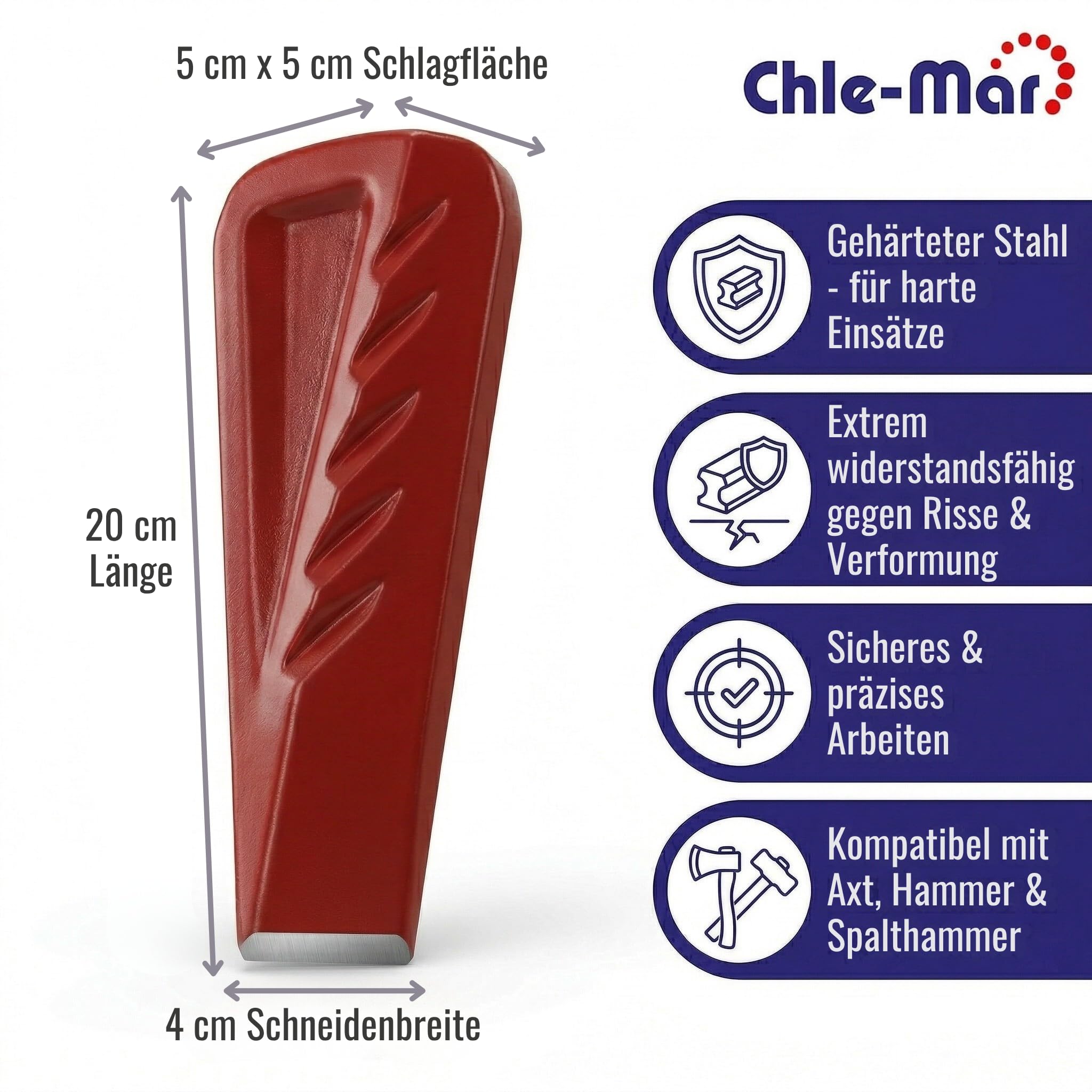 Chle-Mar Cuña para Partir leña 2 kg, Herramienta rotativa de Acero Templado | Partidor de leña para troncos y leña de calefacción, corte eficiente y seguro, accesorio forestal profesional