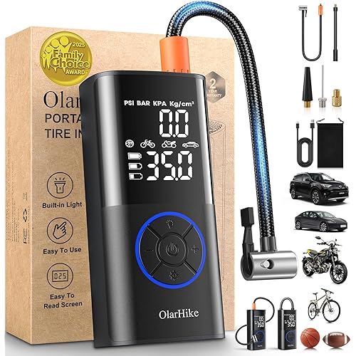 OlarHike Tire Inflator Portable Air Compressor, Smart Dual Hose System, 160PSI Auto Air Pump for Car Tires, Bike,Bicycle, Motorcycles,Electric Pump with LED Light & Digital Pressure Gauge