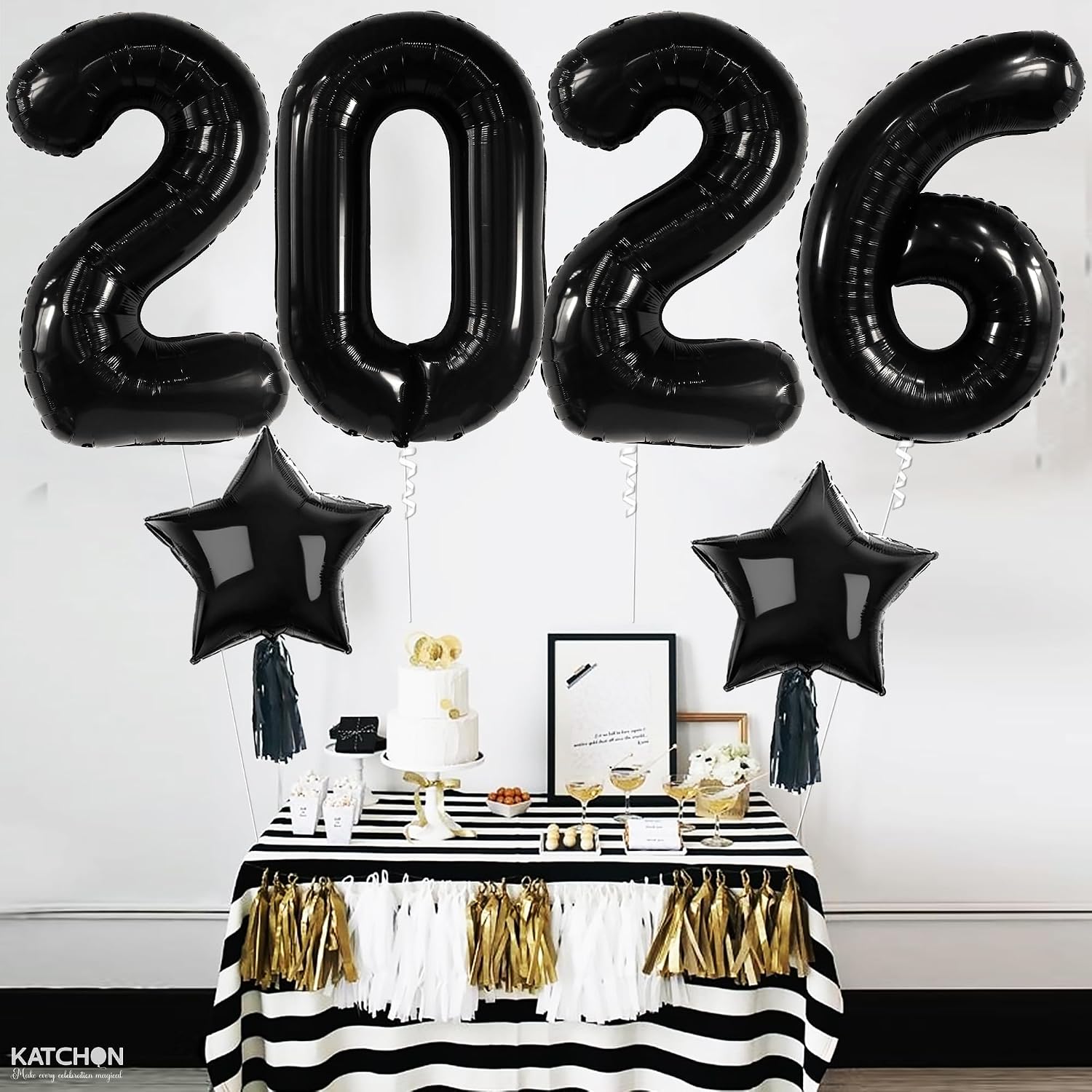 Katchon, Big Black Giant 2026 Balloons - 42 Inch | 2026 Graduation Balloons with Black Star Balloons for Graduation Decorations 2026 Graduation Party Decorations, Prom Decorations 2026