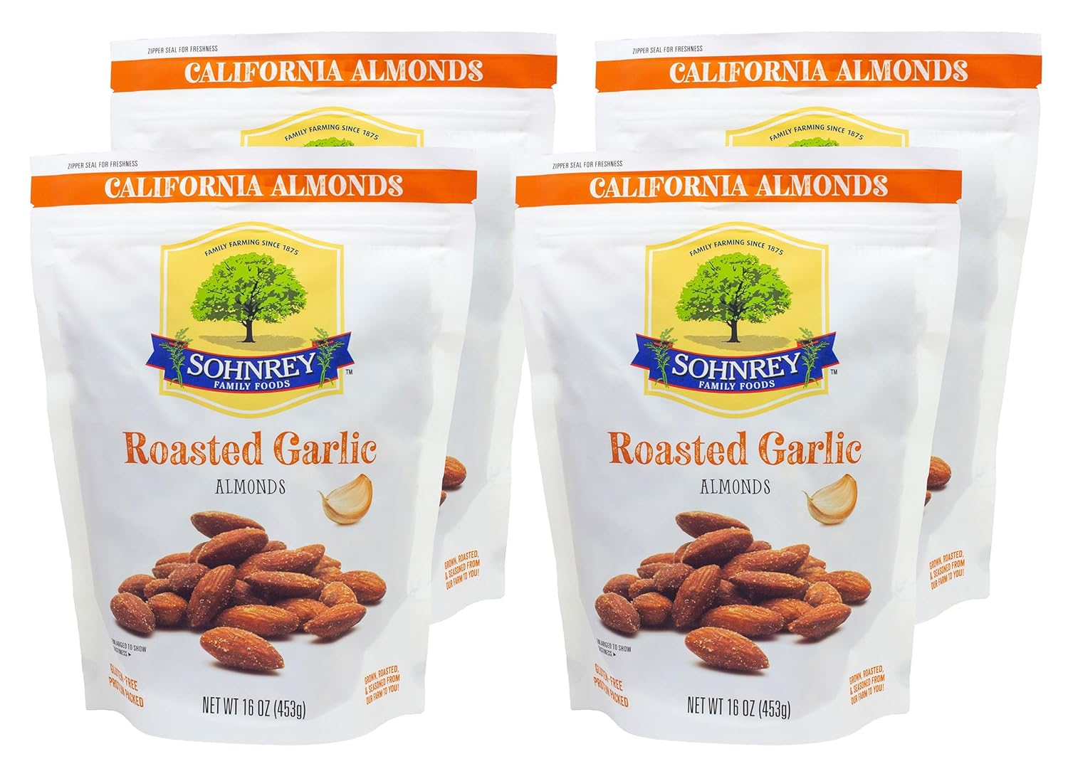 Roasted Garlic Almonds (16oz) Steam Pasteurized Roasted