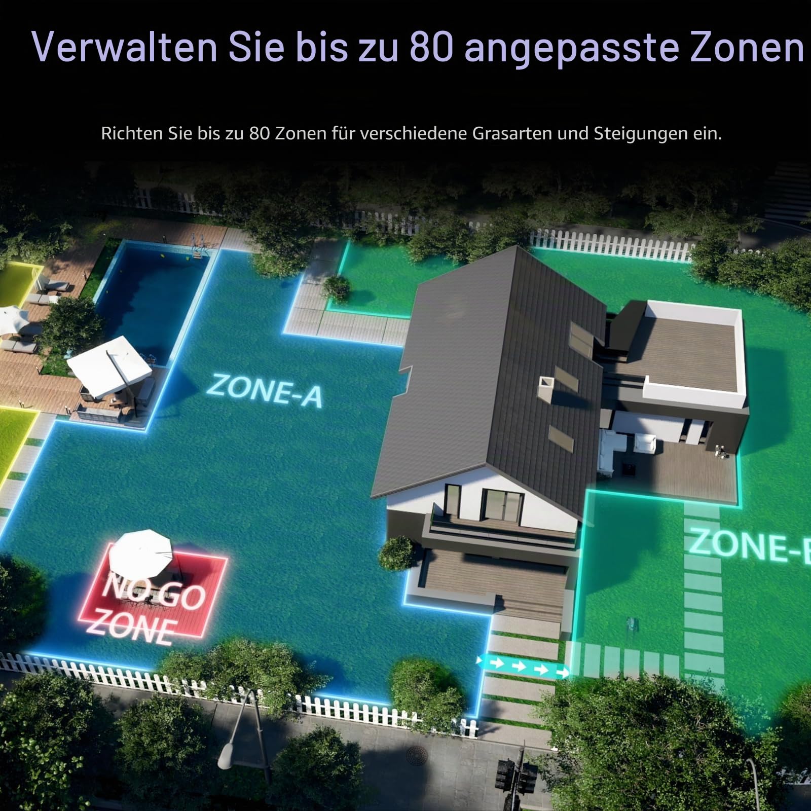 TRON SE Mähroboter ohne Begrenzungskabel,Empf. 1500 m², nRTK VSLAM, Kein Signalabbruch,Auto-Mehrzonen-Kartierung,FlowCut,RWD für 65% Steigung, App Steuerung,KI Navigation,10Ah-Akku