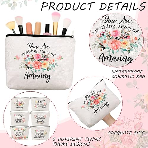 Miniatura 4 de CHENGU 6 bolsas de lona para cosméticos de corazón de arcoíris, regalos inspiradores para mujeres, con citas motivacionales, bolsa de maquillaje