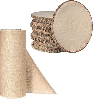 Tioncy Table Runner Kit Rustic Farmhouse Party, Natural Burlap Table Runner and Wood Centerpieces for Christmas, Baby Shower, Wedding, Birthday, Kitchen Coffee(100ft,12 Pcs)