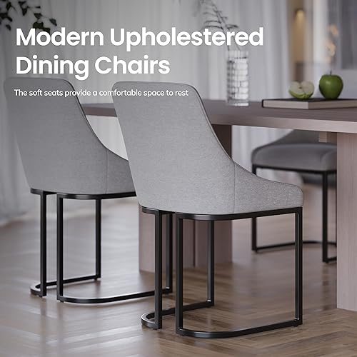 Miniatura 5 de COLAMY Juego de 2 sillas de comedor de cocina (gris claro), sillas tapizadas de tela con respaldo, sillas estables en forma de U para cocina, hotel,