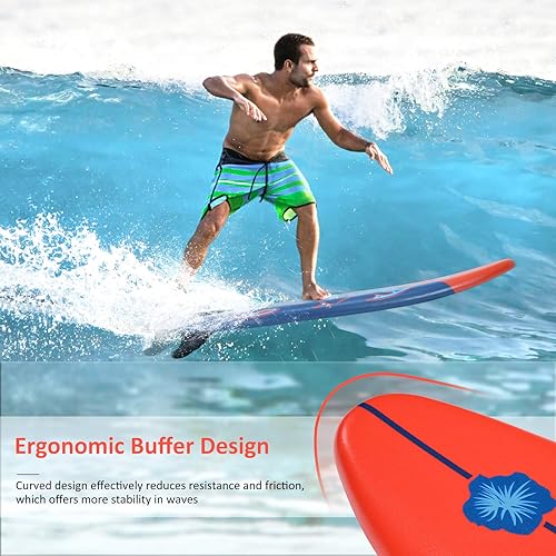 Miniatura 12 de GYMAX Tabla de surf, tabla de cuerpo de 6 pies con aletas extraíbles y correa protectora, tabla de surf antideslizante para surf, pesca, agua y yoga