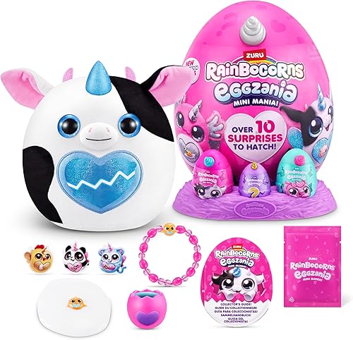 Rainbocorns Eggzania Mini Mania - Peluche sorpresa de vaca con juguete suave de animal, idea para niñas con juego imaginario por ZURU
