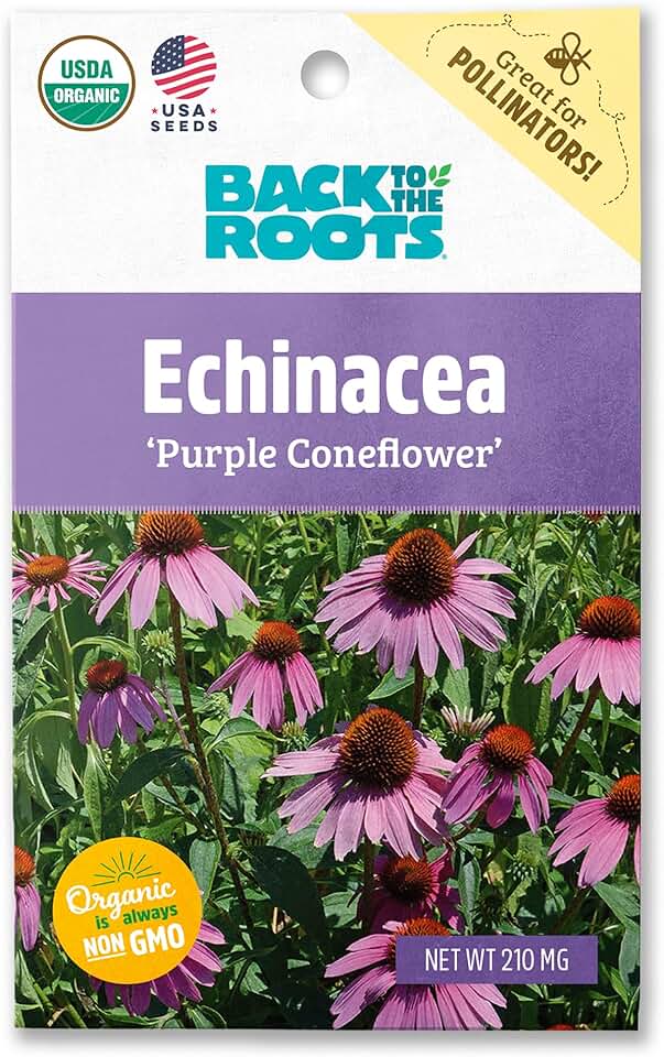 Back to The Roots 100% Organic Seed Packet - Echinacea 'Purple Coneflower' 210mg USDA Organic