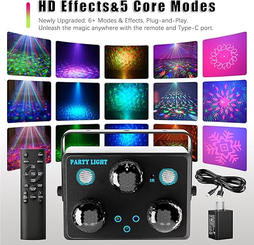 Miniatura 4 de Luz de discoteca para fiesta, proyector de estrellas, luz nocturna, luces estroboscópicas, luces de bola de discoteca, luz oceánica, activada por