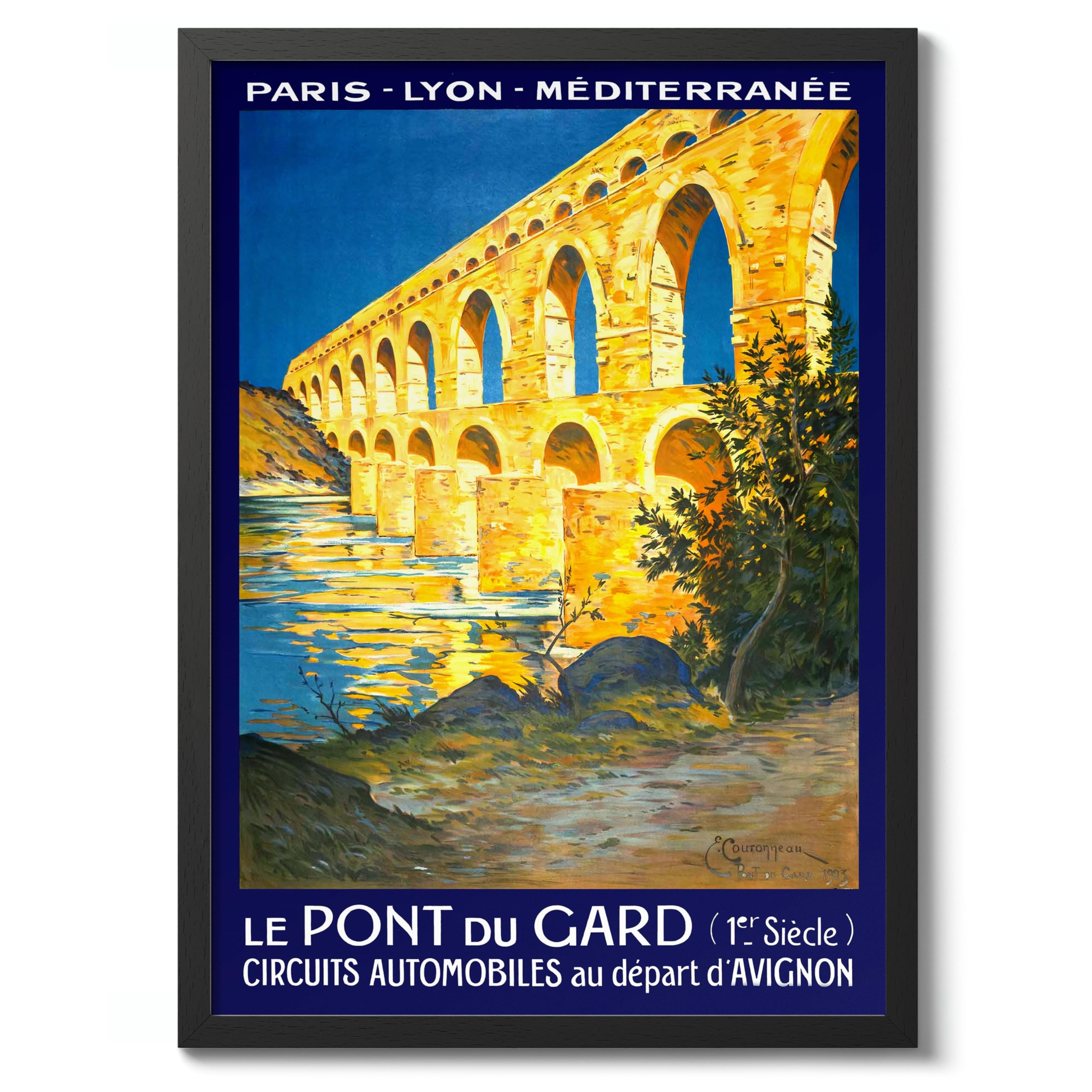 Animato Le Pont Du Gard, France Vintage French Travel Poster, Retro France Tourism Print, Holiday Home Decoration Wall Art, 50x70cm (Black Frame) - 50x70cm