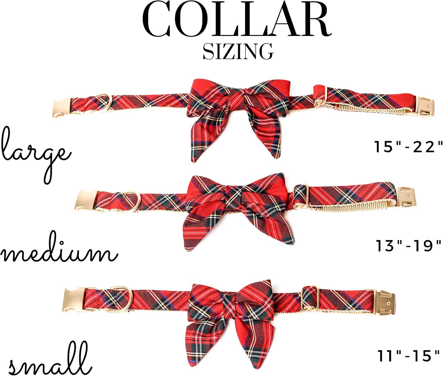 Christmas Dog Collar with Bow - Plaid Girl Bow Collars with Gold Buckle for Large Medium and Small Girl Puppies… (Medium, Red)