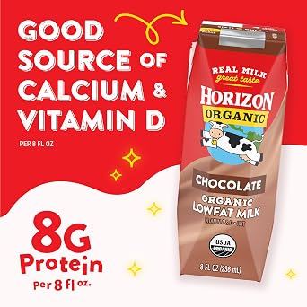 Horizon Organic Shelf Stable 1% Lowfat Chocolate Milk Boxes, 12ct | 8g Protein per Serving, 1% Lowfat, USDA Organic, No Refrigeration Required, Lunchboxes, On The Go, For Adults & Kids