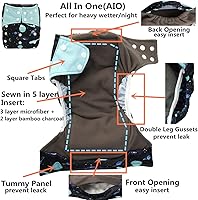 Vista 8 de AIll in One Night AIO Pañal de tela cosido en inserto reutilizable lavable para niñas (follaje de colibríes)