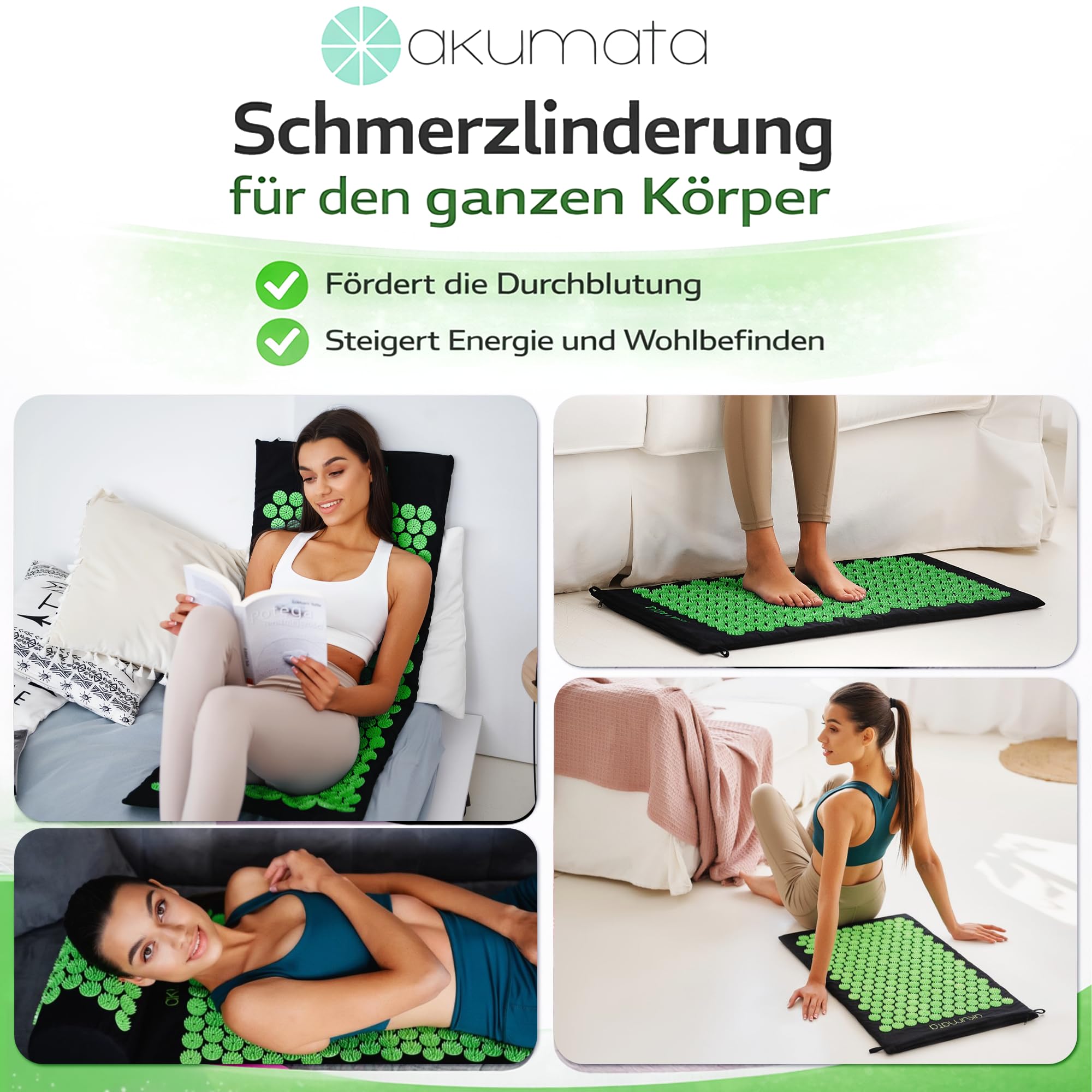 Akupressurmatte Set mit Kissen - Akkupressmatte 73cm zur Linderung von Nacken Rückenschmerzen Lenden und Füße - Reduziert Stress und Schlafstörungen