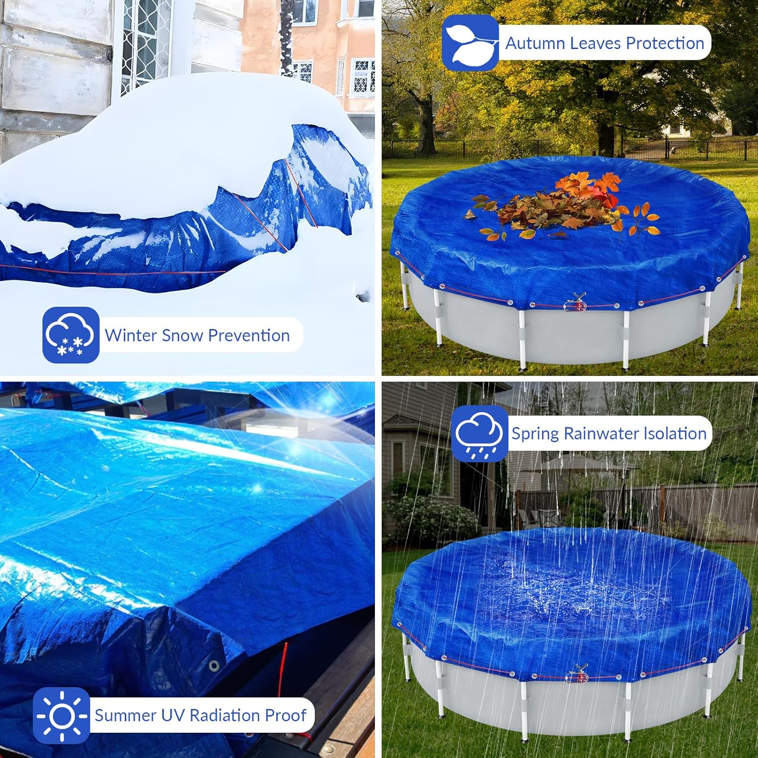 Round Winter Pool Cover Waterproof Anti-Puncture Above Ground Pool Cover Swimming Pool Cover with Winch & Cable Keeps Out Debris, Cold and UV Resistant Pet House Tent Under The tarp (10FT)