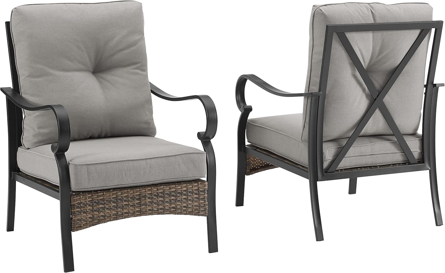 Crosley Furniture Dahlia 2-Piece Outdoor Chair Set, Patio Chairs for Conversation, Porch, Deck, Balcony, Matte Black with Taupe Cushions
