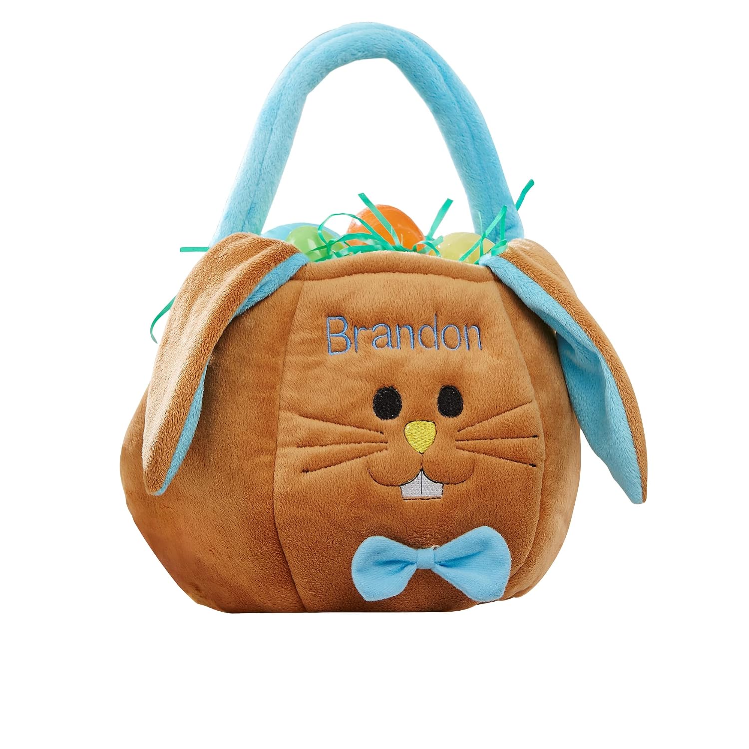 Personalization Universe Pink Polyester Easter Bunny Basket, Embroidered Name, Ideal for Easter Egg Hunts
