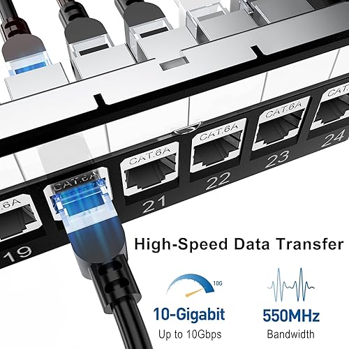 Miniatura 2 de Jadaol Listado UL Panel de conexiones Cat6A blindado de 24 puertos, panel RJ45 de alimentación de 19 pulgadas para montaje en rackmontaje en pared