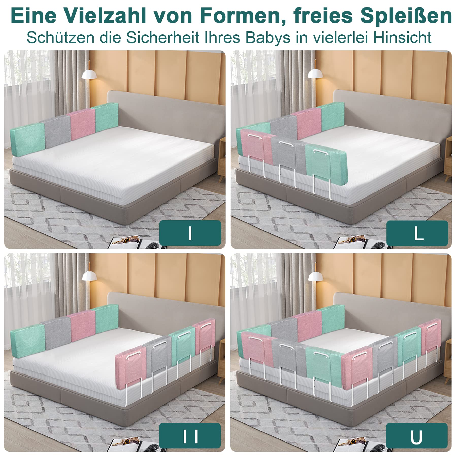 Froadp 50cm Lettino Laterale Anticaduta Sponda Letto Soft Pack per Bambini in Lino Ringhiere per Bambini Sponda Letto Portatile Regolabile in Altezza Protezione Bordo Letto per Lettino(Grigio Lino)
