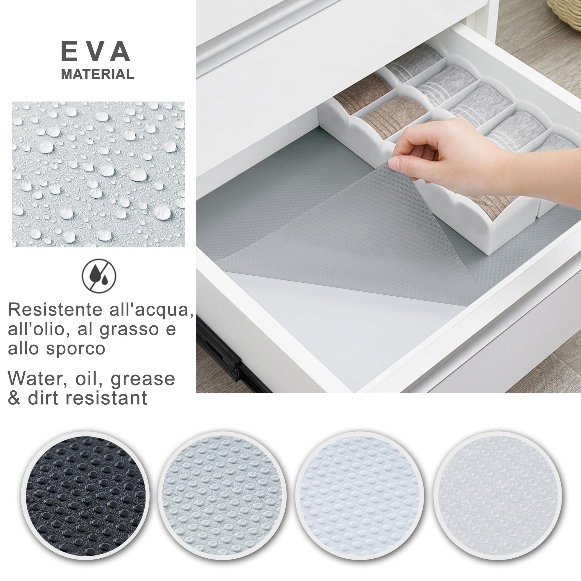 Tappetini Per Cassetti 30 * 500cm Tappetini Antiscivolo Per Cassetti Cucina, Rivestimento Cassetti Cucina Trasparente, Rivestimento Per Cassetti Armadio, Non-Adesivo Eva Plastica Rotolo Carta