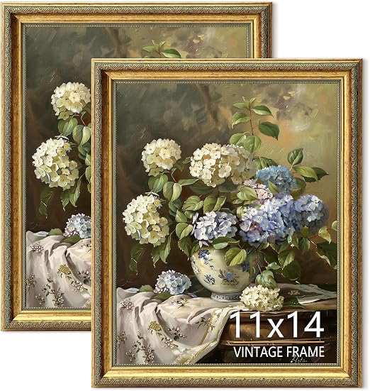 5x7 Picture Frame, Ornate Vintage Gold Picture Frames with HD Glass for Wall Hanging and Tabletop Display, 5 x 7 Antique Photo Frame with Distressed Rust-Like Finish, Retro Home Decor