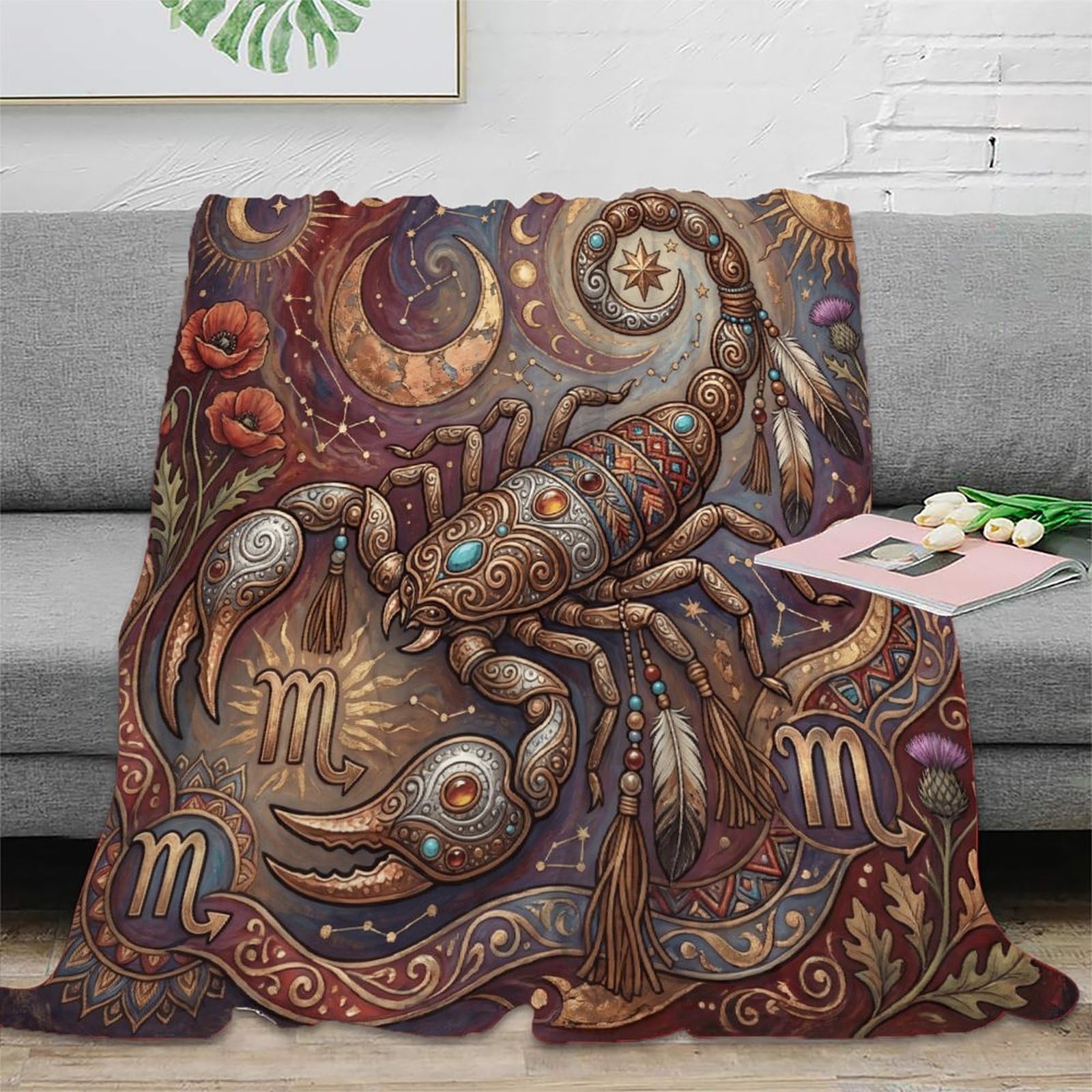 H3B8U2Y5 Scorpio Zodiac Bohemia for for Soft Throw Blanket, Bedroom Nap Use