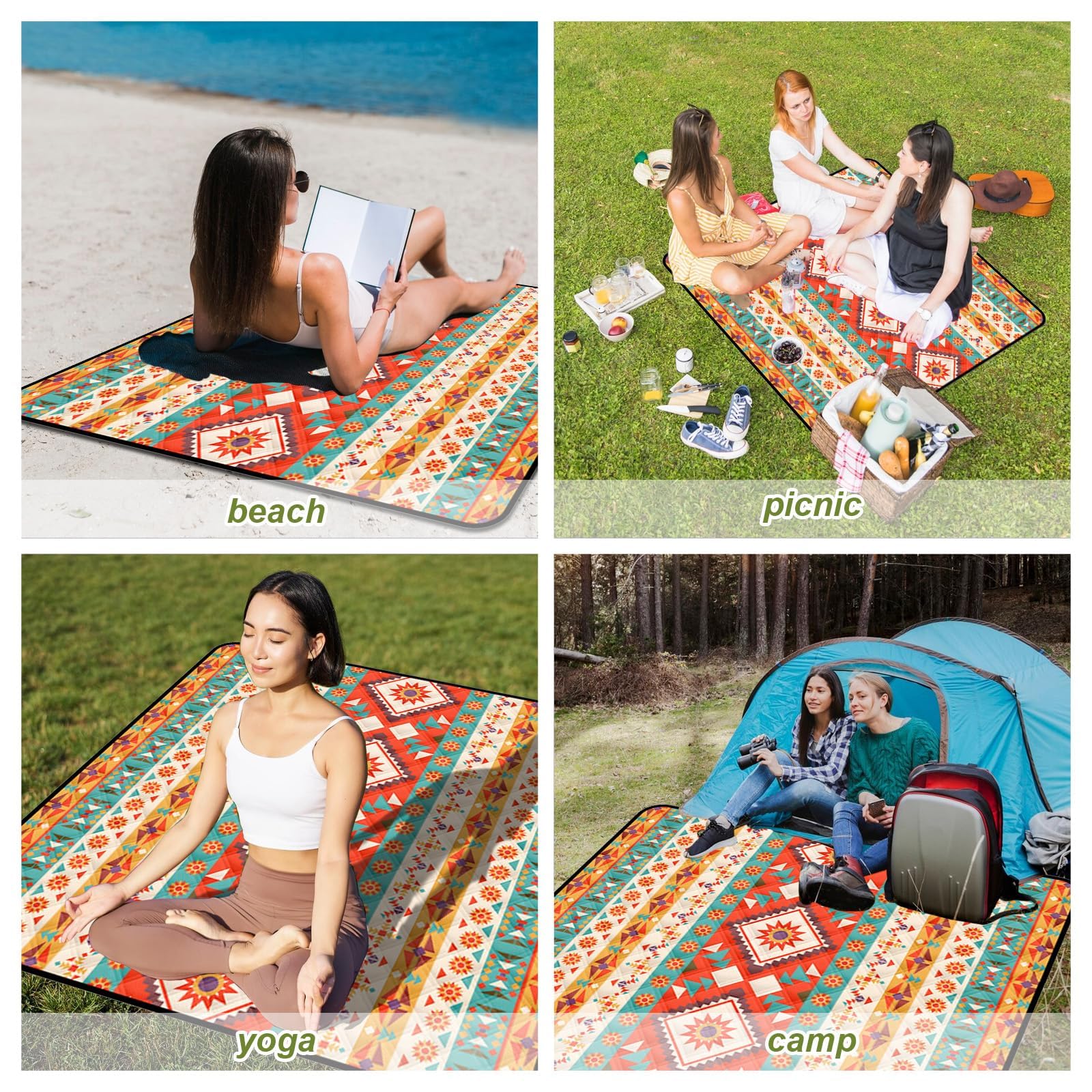 Couverture de Pique-nique Imperméable Grand Tapis de Pique-nique Sangle de Transport pour Camping, Parc, Jardin, Plage, Extérieur, Lavable en Machine, Pliable et Portable, Résistant à l'Eau