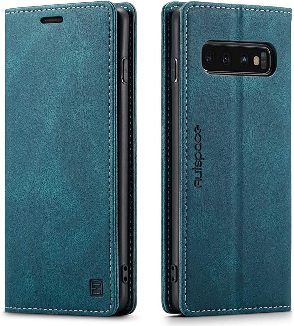 LOLFZ Wallet Case for Samsung Galaxy S10 Plus, Magnetic Flip Leather Case with RFID Block Card Slots Kickstand Shockproof Protective Cover Compatible with Galaxy S10 Plus - Blue