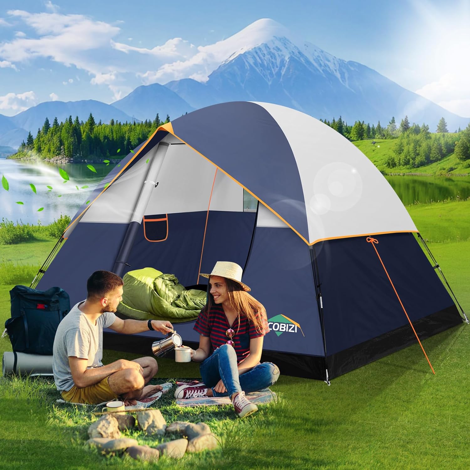 COBIZI Tents for Camping 4/6/8/10/12 Person Camping Tent with Rainfly and Screen, Easy Setup Lightweight Portable Waterproof Outdoor Tent with Carry Bag for Backpacking, Hiking, Family Travel