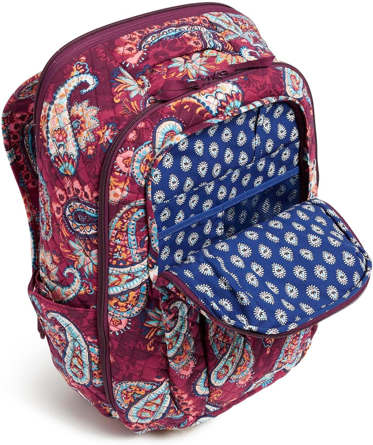 Vera Bradley Women's Cotton Large Travel Backpack Travel Bag, Paisley Jamboree - Recycled Cotton, One Size