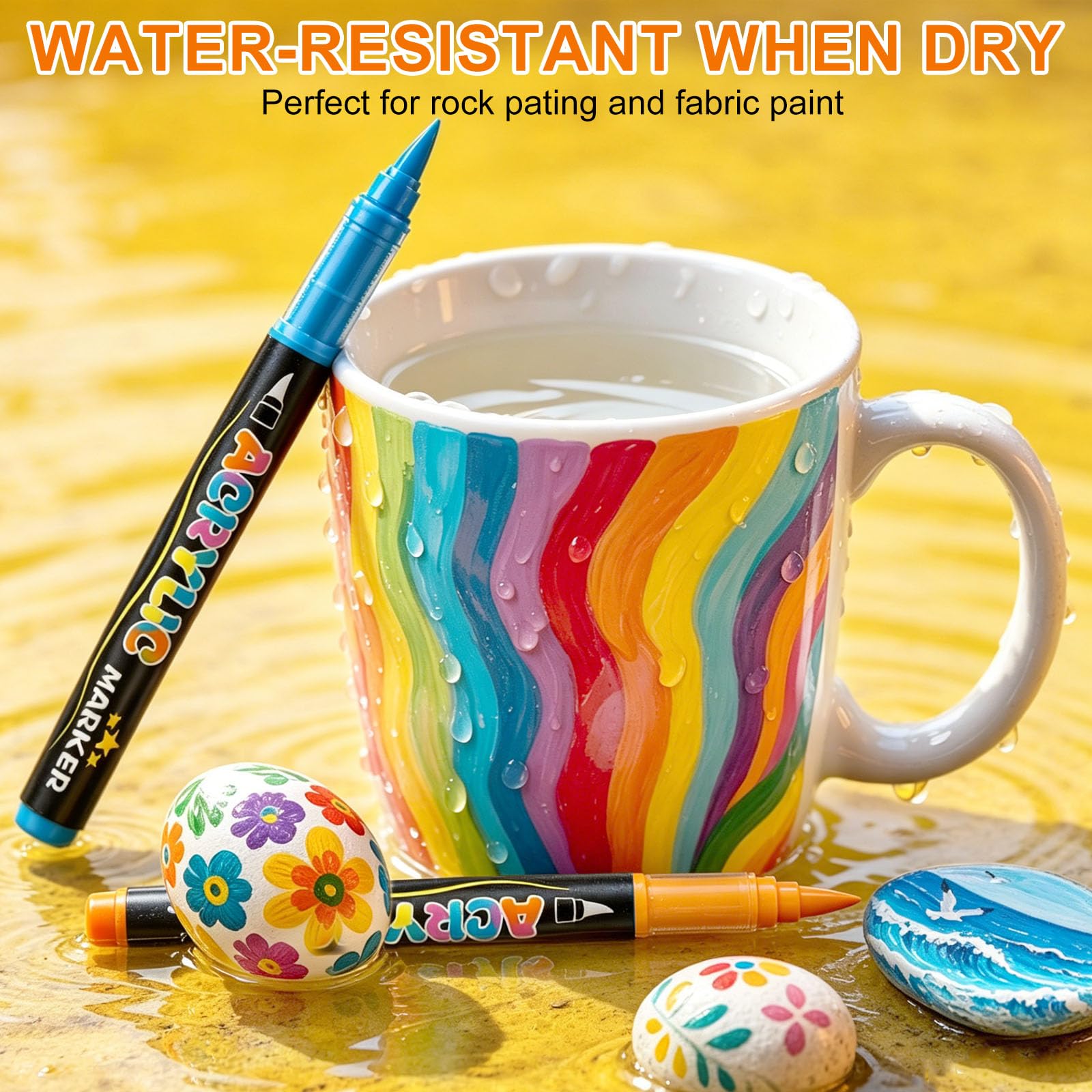 Lyuvie 330 Farben Acrylstifte für Steine WasserfestSet, Permanente Acrylic Paint Brush Marker Acrylstifte für Holz, Stein, Papier,Glas,Stoff, Kieselsteine, Kunststoff, Bastelbedarf