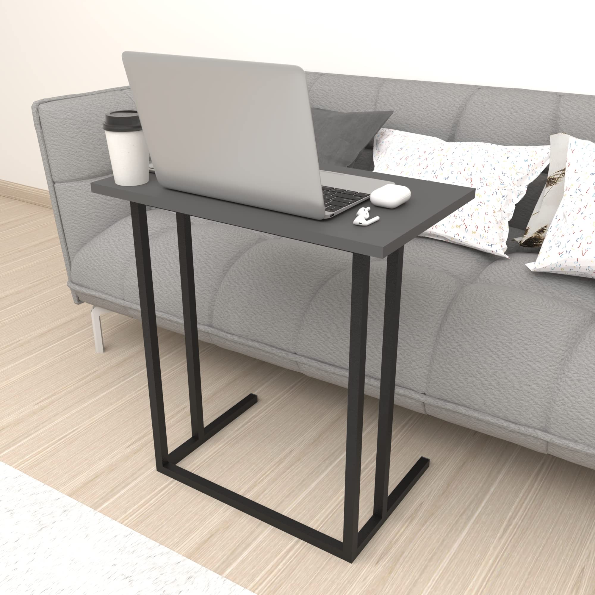 [en.casa] Tavolino Laterale (AxLxP) 65,5 x 60 x 35,5 cm Tavolino Basso con Piano di Appoggio per Notebook PC Portatile Consolle da Divano - Antracite