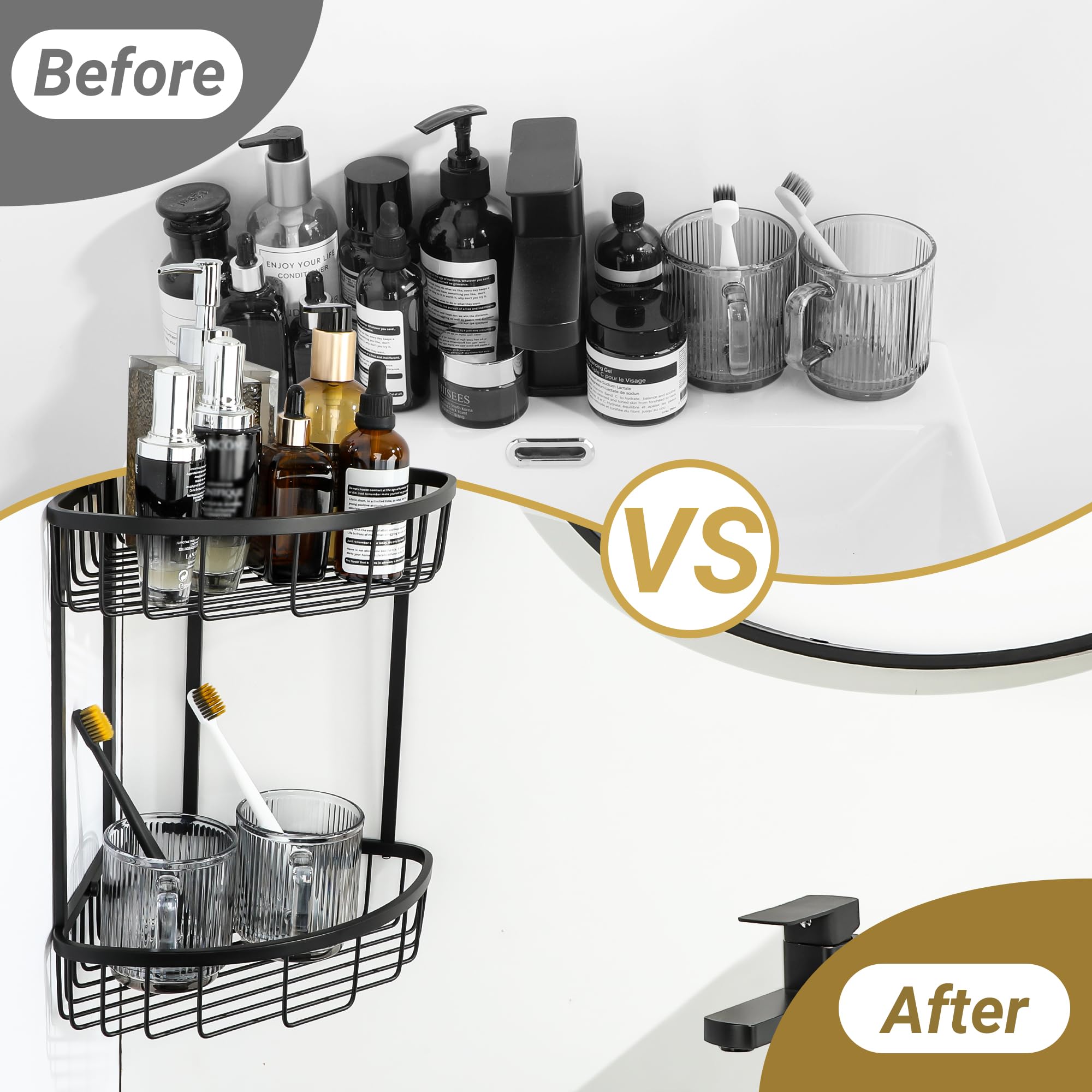 SAYAYO Estanteria Ducha, Rinconera Ducha Estanteria Baño Acero Inoxidable 2-Tier Cesta Ducha de Esquina Organizador Baño Negro Estanteria Cocina Accesorios Baño