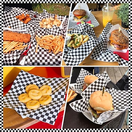 Miniatura 7 de 100 hojas de papel encerado a cuadros en blanco y negro para alimentos, papel de cera para sándwich, envolturas de papel de bocadillos,