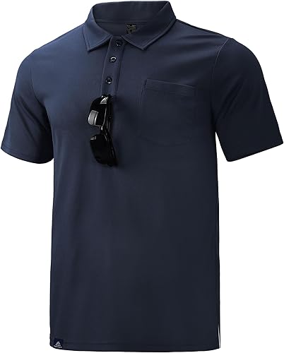 Haimont Camisas polo para hombre con bolsillo, manga corta, secado rápido, absorben la humedad, camisas de golf, camisas de trabajo casuales de