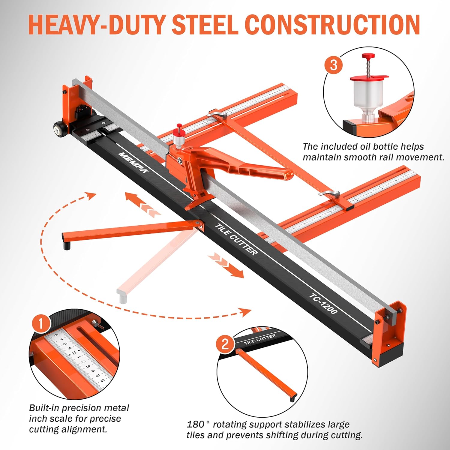 48 Inch Manual Tile Cutter with Cutting Guide, Tungsten Wheel and Dust-Sealed Roller, Heavy-Duty Steel Rail Cutter for Ceramic and Porcelain