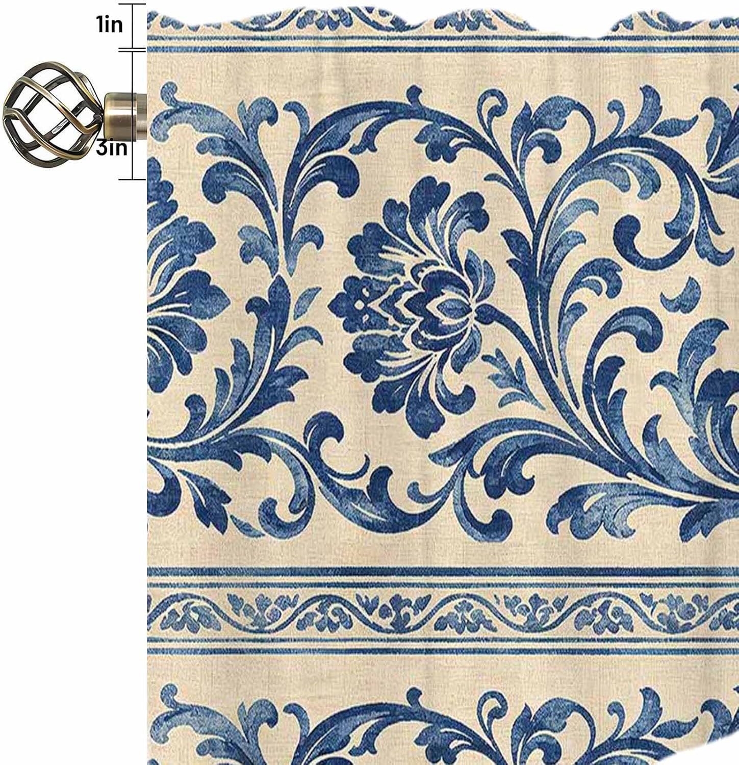28x36Inch Polyester Vintage Damask Blue Scroll Floral Print Swag Valances