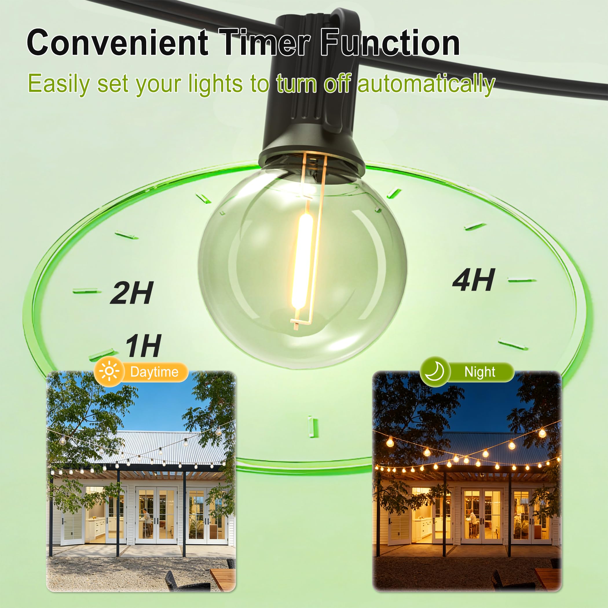 Tira de luces LED para exteriores de 200 pies, con 104 bombillas de plástico irrompibles, G40, regulables, conectables, para patio trasero, bistró, cafetería, exterior, 2 unidades