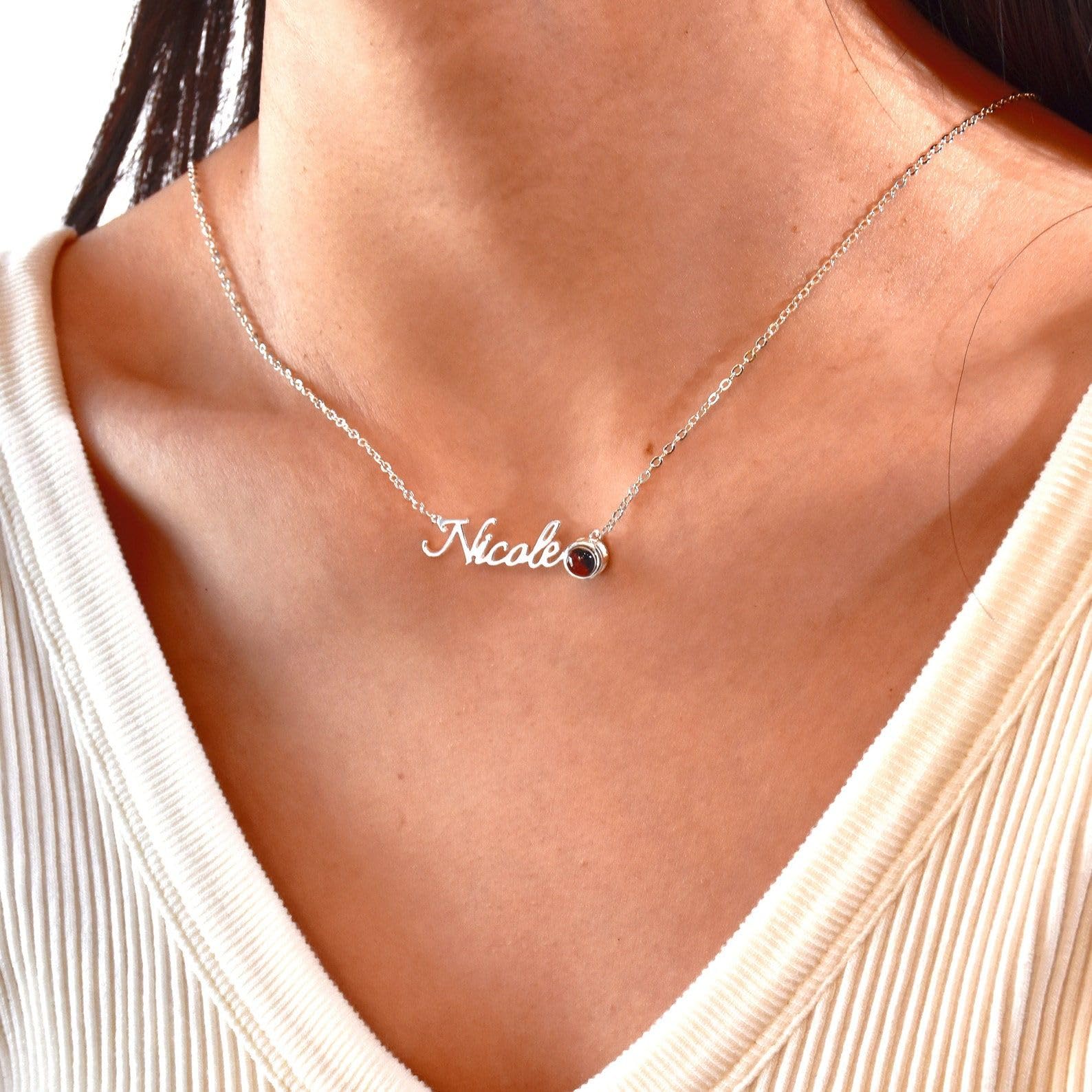 Personalizado collar con nombre con foto Projection, imagen oro cumpleaños para mamá ella