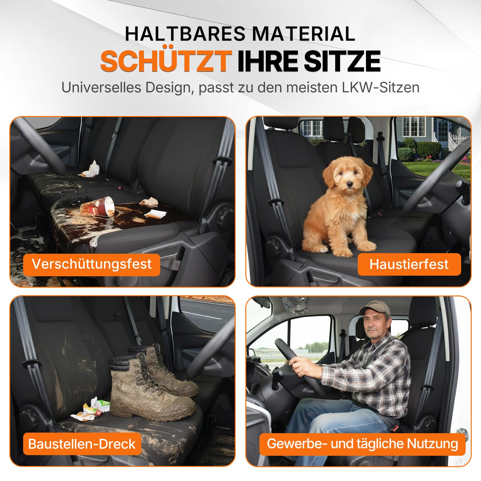 TOYOUN Universal Auto-Sitzbezüge für Transporter LKW Vorn Autositzbezüge Kunstleder Sitzbezug Fahrersitz + 2er Beifahrersitzbank Schonbezüge Schwarz