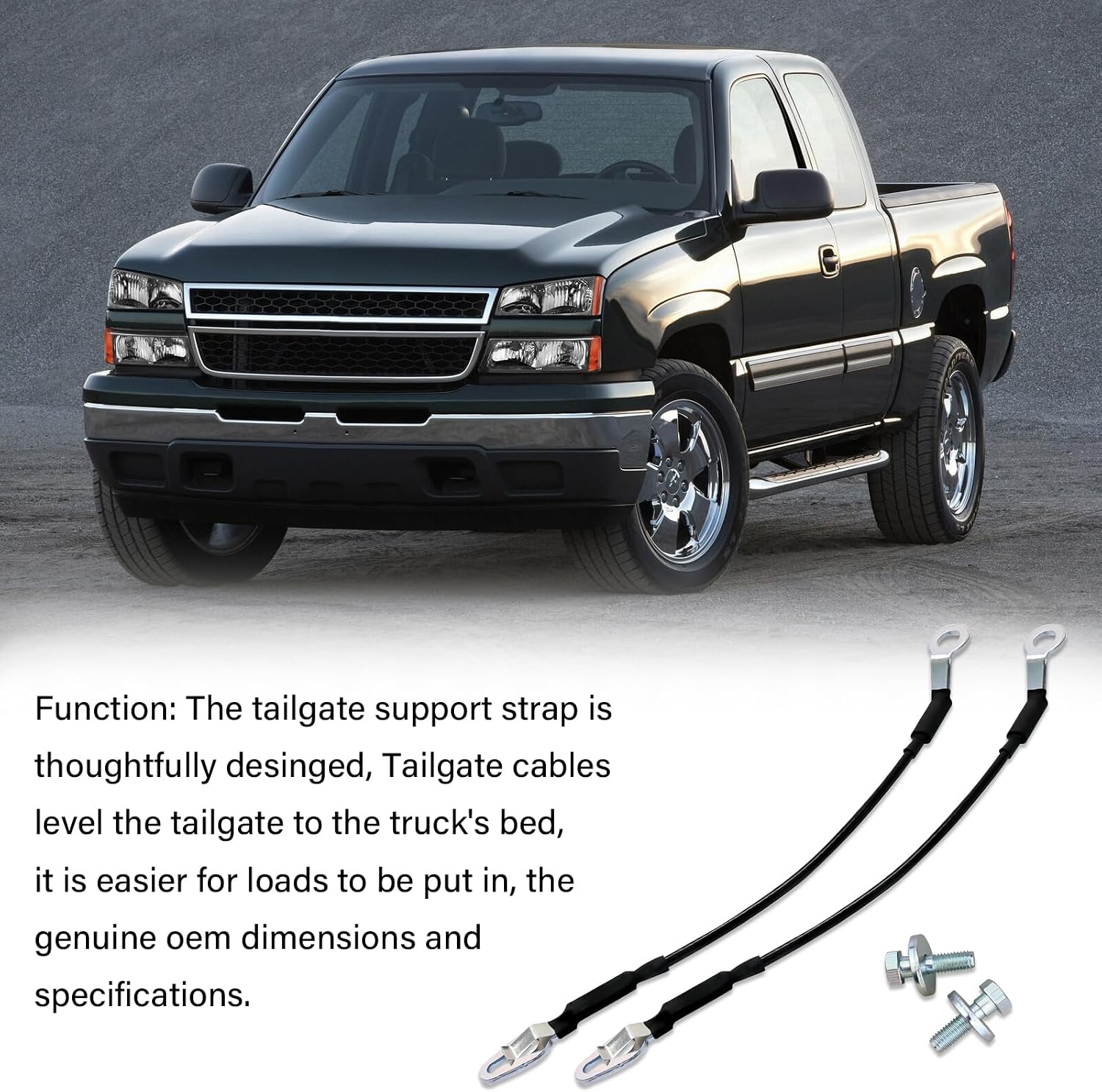 88980510 Tailgate Cable Strap with Bolt, Tailgate Parts, Fit for 1999-2007 Chevy Silverado Avalanche GMC Sierra 1500 2500 3500, Replace 88980509 11609938 (2 Pcs)