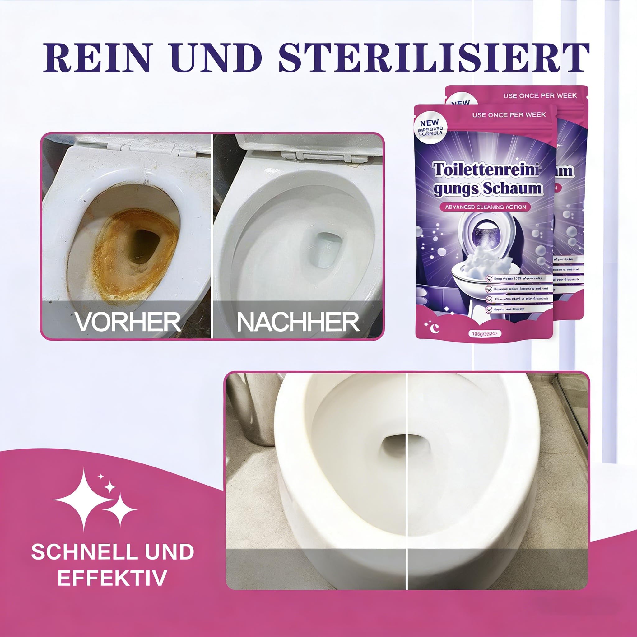 FIZZCLEAN 2026 Neuest Toilettenreiniger - Extrem Stark! Beseitigt Flecken In 20 Minuten, Entfernt Kraftvoll Kalk & Urinstein, Sorgt Für Glanz Und Frischen Duft (100g)