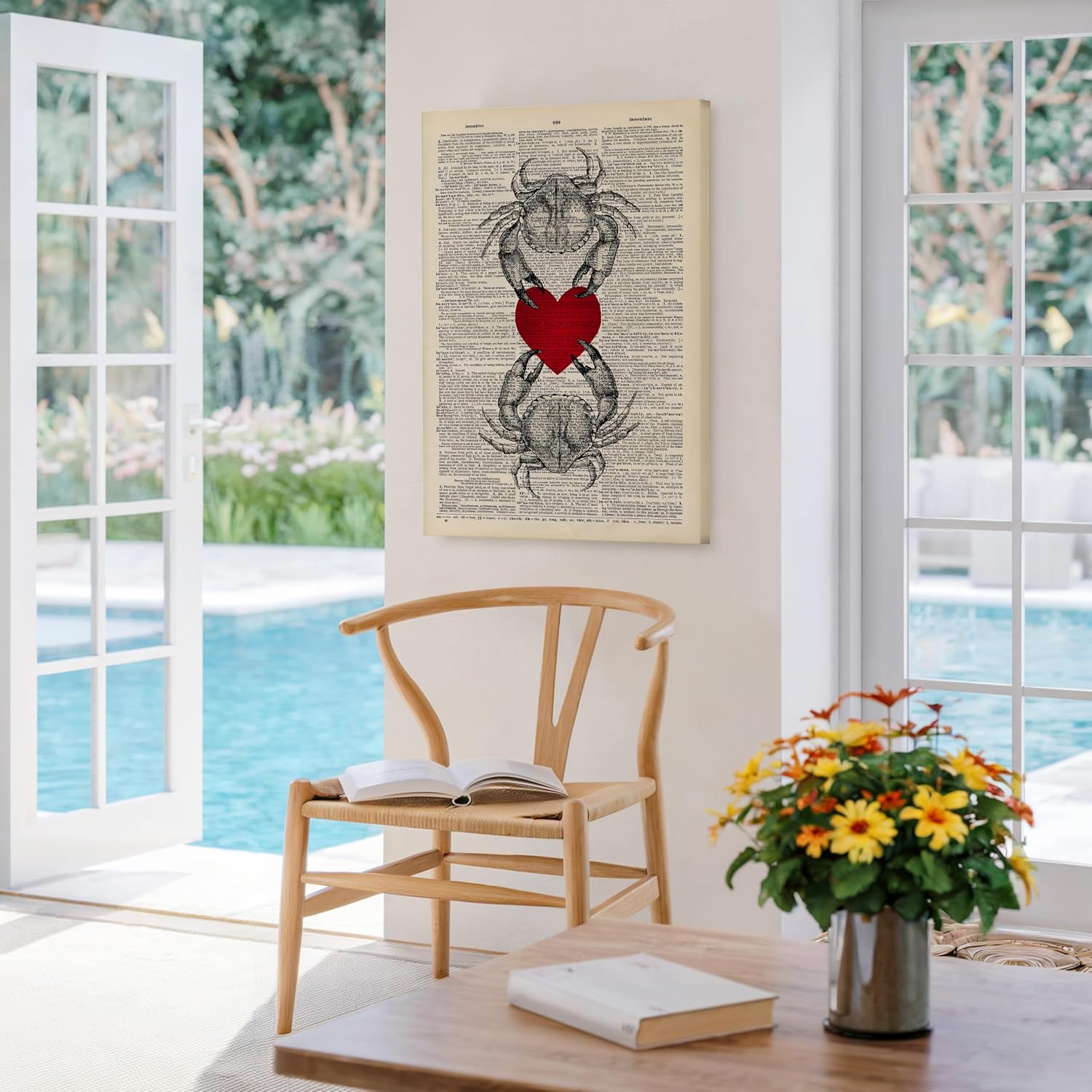 Poster Master Red Heart Canvas - Crab Couple Print - Aquatic & Dictionary Art - Romantic Gift for Lovers - Nautical Wall Decor for Bathroom, Ocean or Beach House - 8x10 STRETCHED Canvas