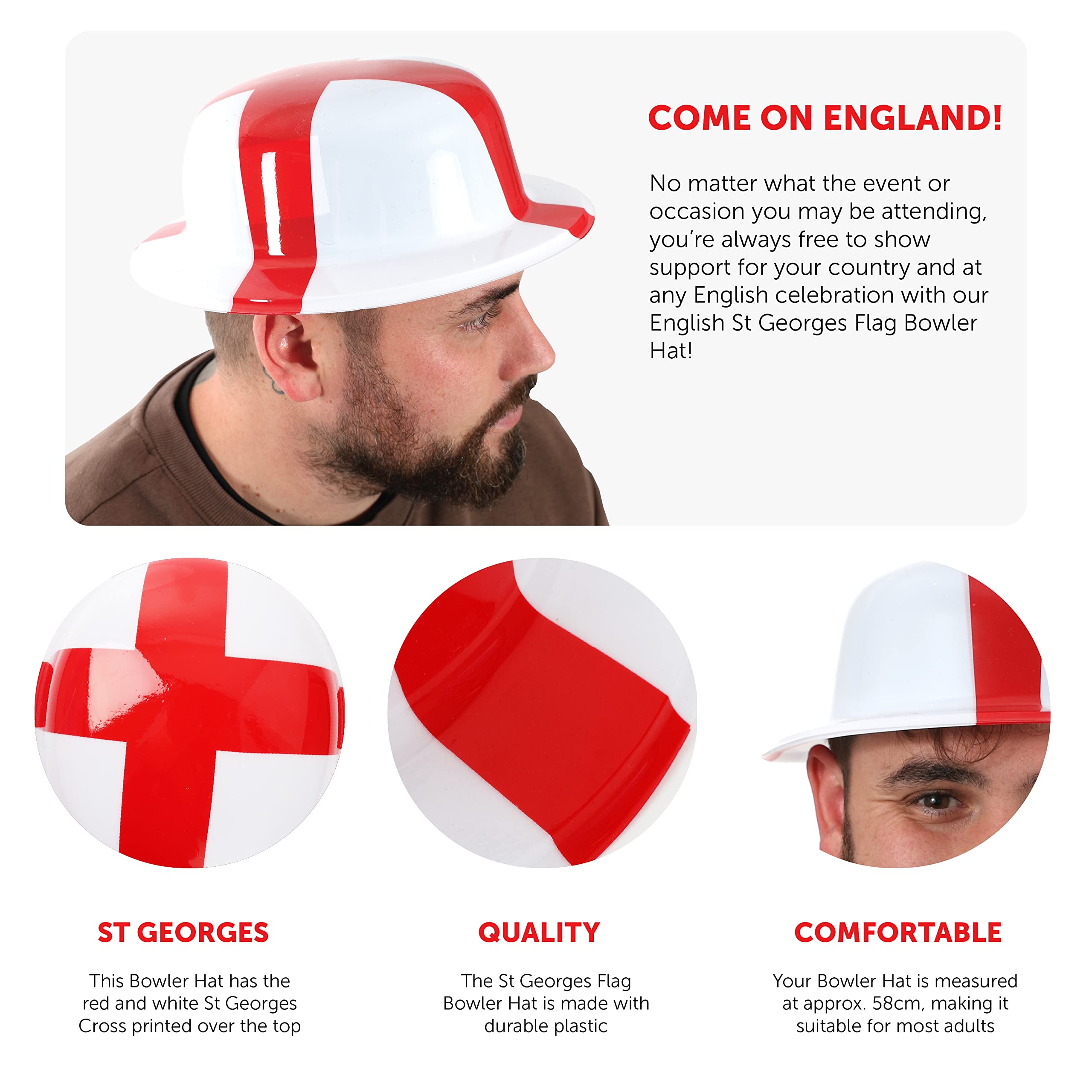 Sombrero de boliche inglés, accesorio para disfraz, sombrero de bandera de Inglaterra para el día de San Jorge, eventos deportivos, partidos de fútbol, fiestas y celebraciones patrióticas