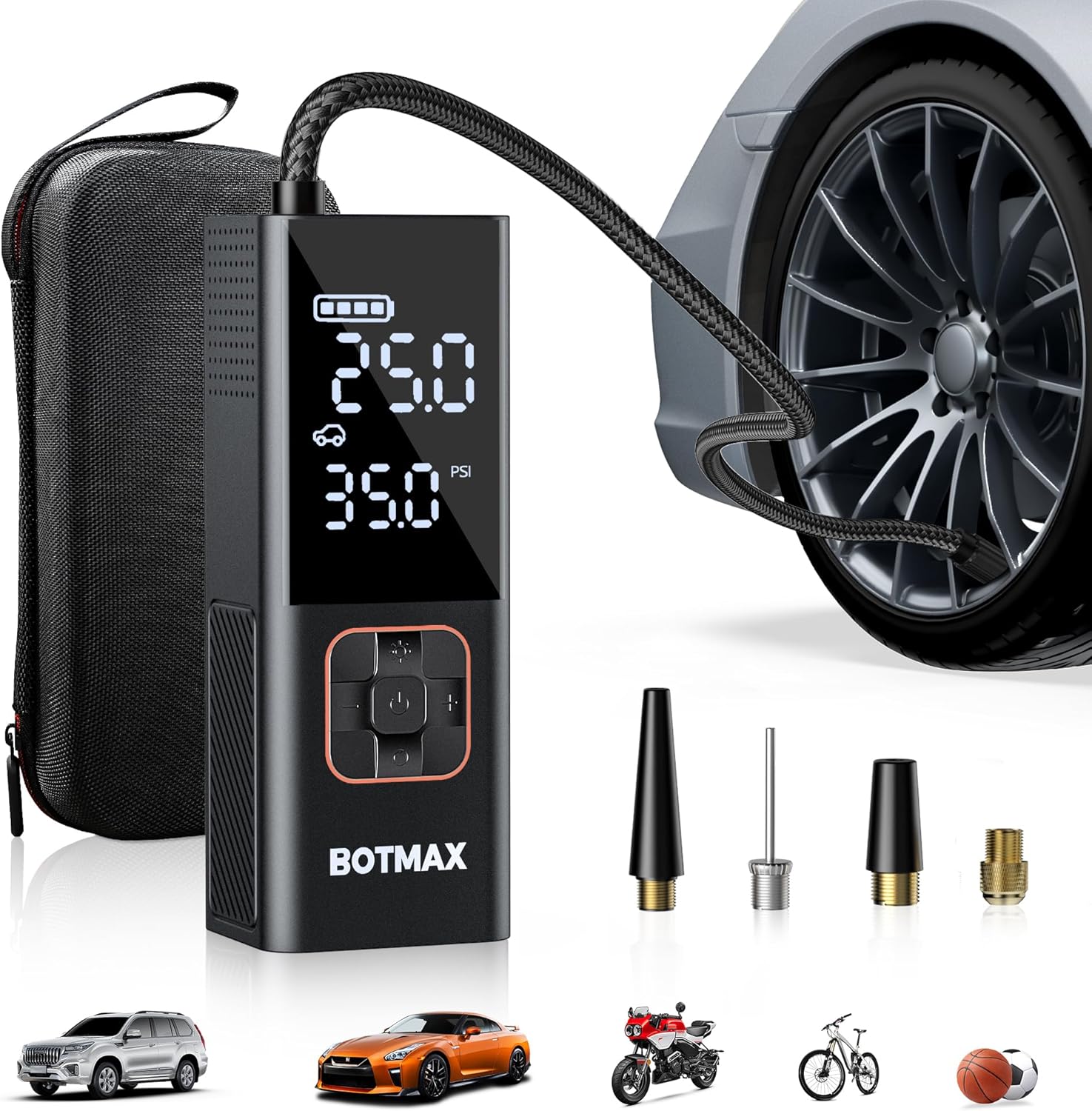 Tire Inflator Portable Air Compressor, Air Pump for Car Tires Pump with Tire Pressure Gauge 160 PSI Night LED Light Electric Portable Tire Inflator for Cars, Bike, Motorcycle, Bicycle and Balls Medium Black