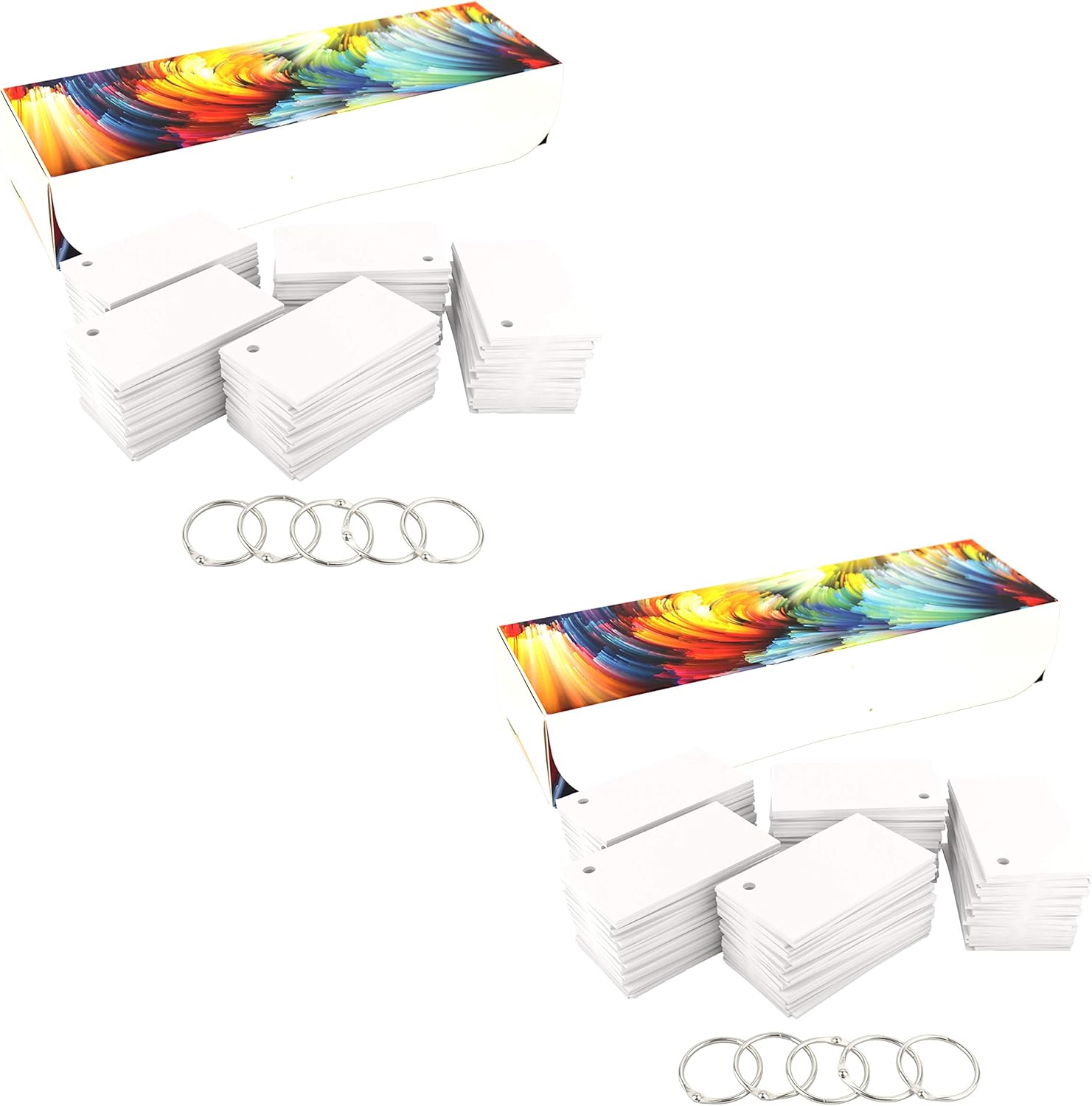 Debra Dale Designs 1,000 Small Blank Study Flash Cards - 110# White Smooth Index - Single Hole Punched with 5 Metal Binder Rings - 2" x 3-1/2". Best For Learning Languages (2 Pack)