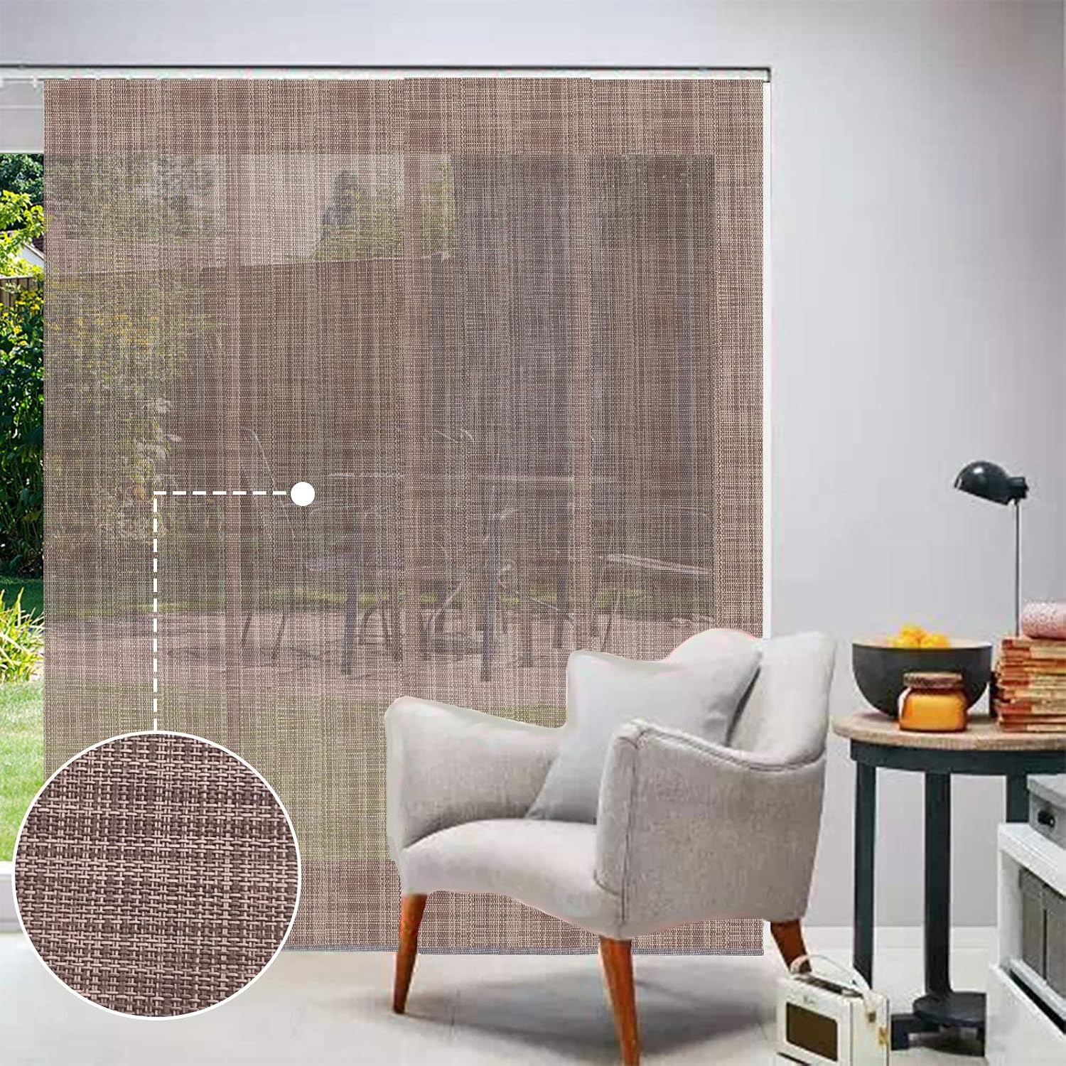 LETAU Cordless Sliding Panels Track Blinds, Upgrade Light Filtering UV Protection, Water Proof Vertical Blinds for Large Windows, Sliding Doors, Open Spaces and Room Dividers, Light Brown
