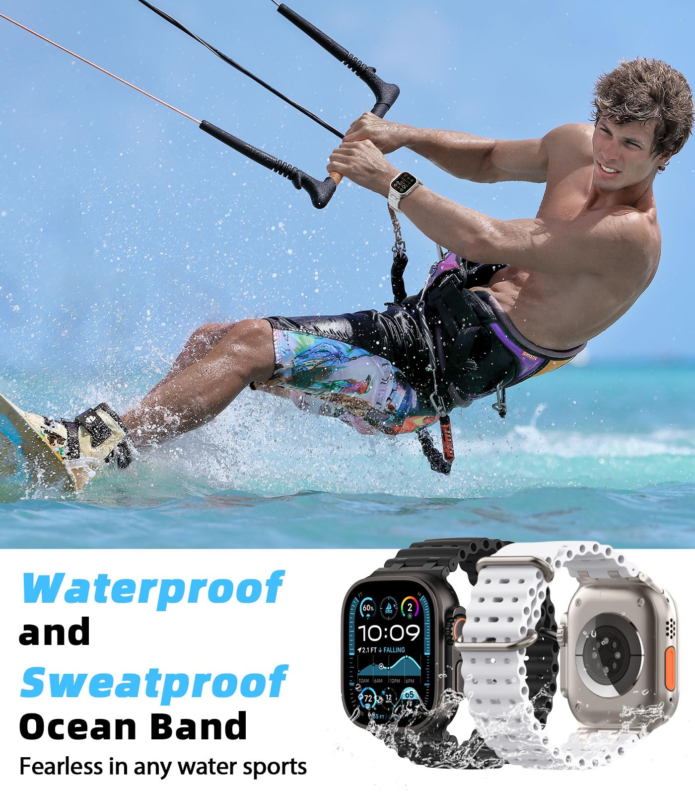 MoKo Cinturino Ocean Compatibile con Apple Watch Ultra 3/2/1 49 mm, S11/S10 46 mm, 9/8/7 45 mm, SE3/SE2/SE/6/5/4 44 mm, 3/2/1 42 mm, Cinturino Sportivo in Silicone Traspirante