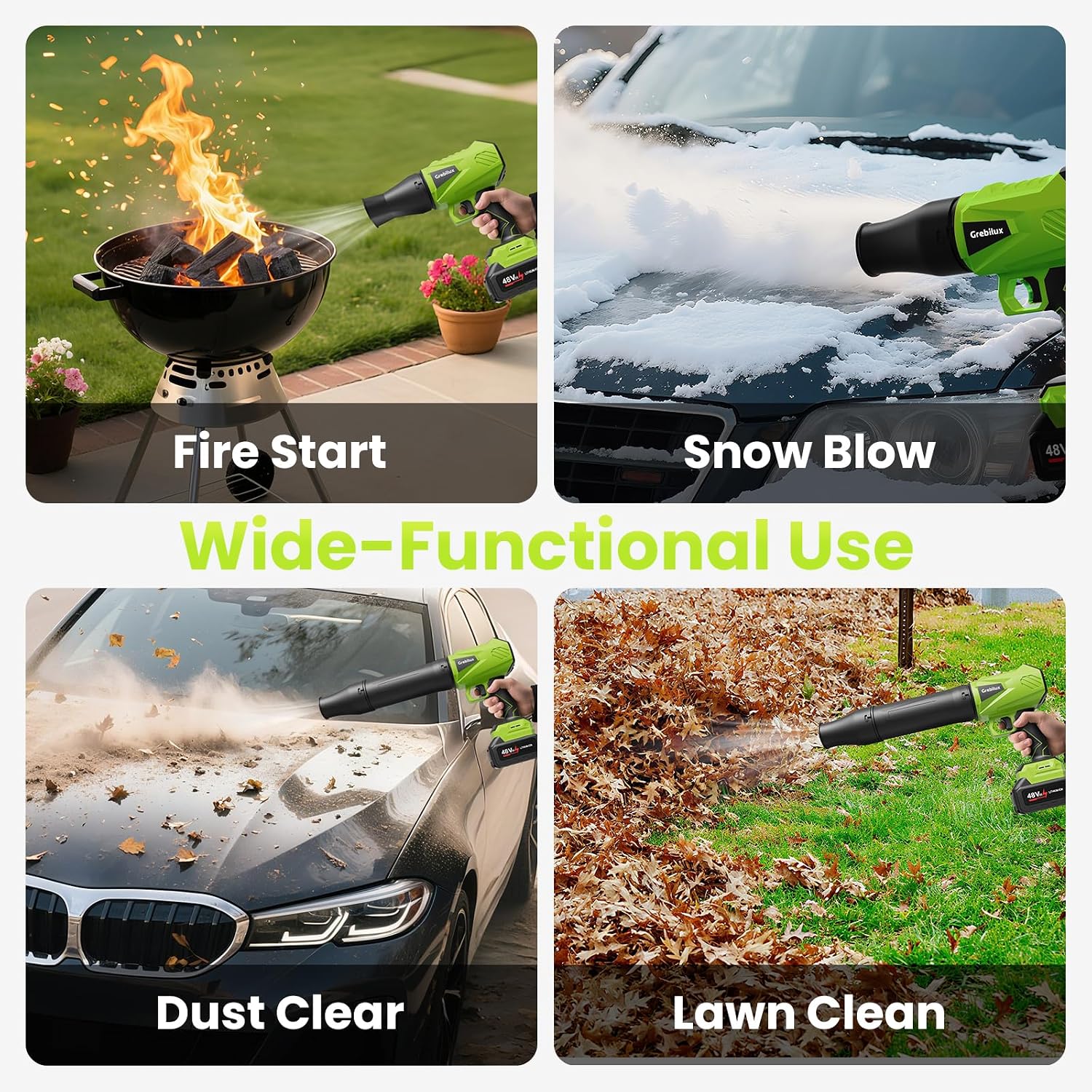 Leaf Blower Cordless, 30000 RPM Turbo Jet Blower with Extended Nozzles, 48 V Dual Batteries, Premium Lightweight Handheld Set for Lawn Care, Leaf/Car/Snow/Dust Cleaning in Patio & Yard, Green