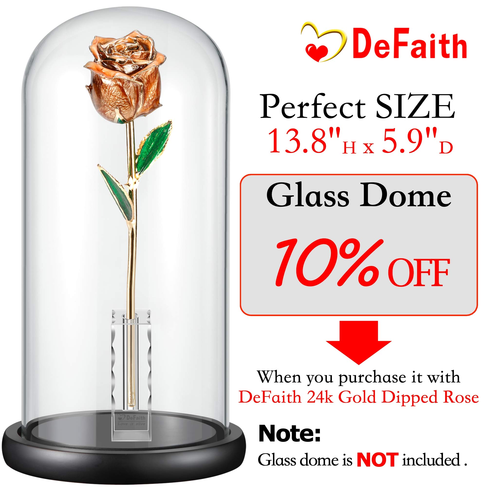 DEFAITH 金メッキ（1部24K） バラ 置物 Amazon.com: DEFAITH 24k Gold Dipped Rose with Crystal Heart Stand